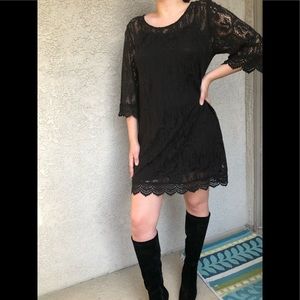 Stretch lace with slip three-quarter sleeve dress